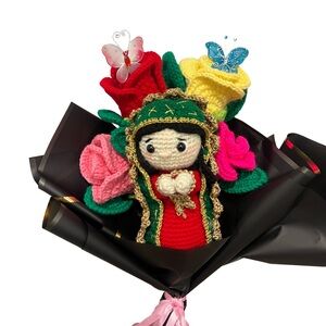 Crochet Doll with Colorful Flowers